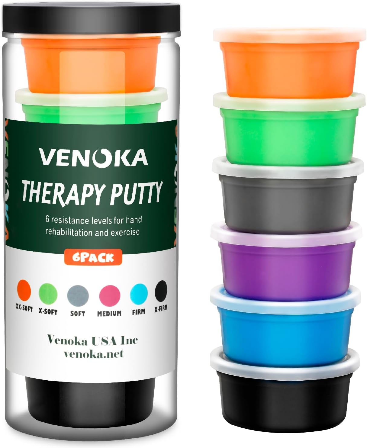 Therapy Putty for Kids and Adults - Resistant Theraputty for Hand Therapy Kit - Stress Relief Exercise Putty - Set of 6 Strengths - 3 Ounces Per Putty