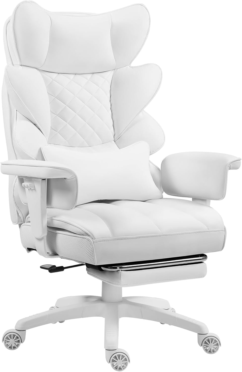 Dowinx Big and Tall Office Chair with Pocket Spring Cushion,High Back Computer Gaming Chairs with Adjustable Armrests and Lumbar Support,Executive Desk Chairs with Footrest(PU Leather,White)