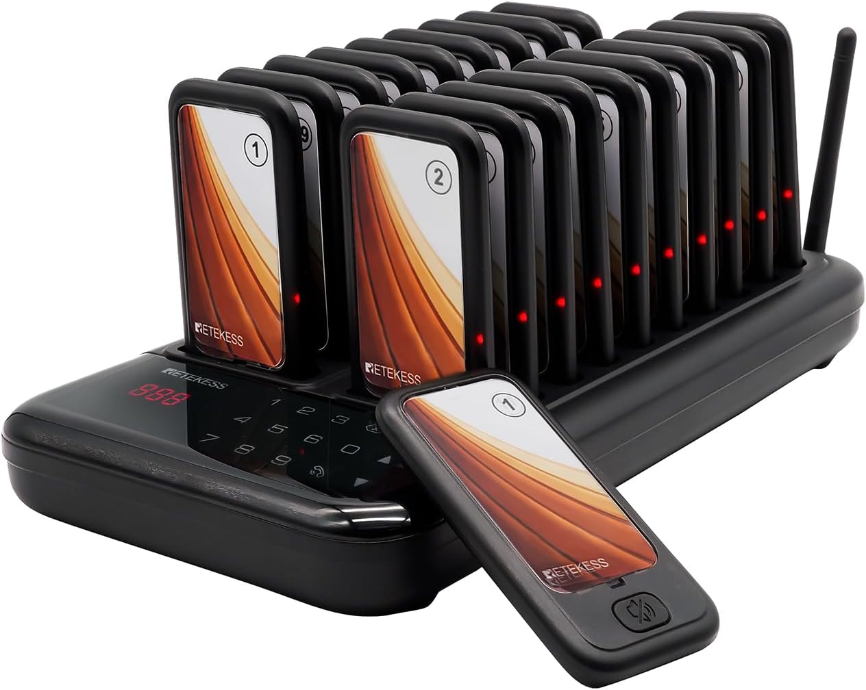 Retekess TD173 Pager System, 500M Restaurant Buzzer System, 20 Pagers, With Mute Button, 7 Prompt Modes, Out of The Box, Pagers and Beepers for Bistro, Hotel, Food Truck (UK Plug)