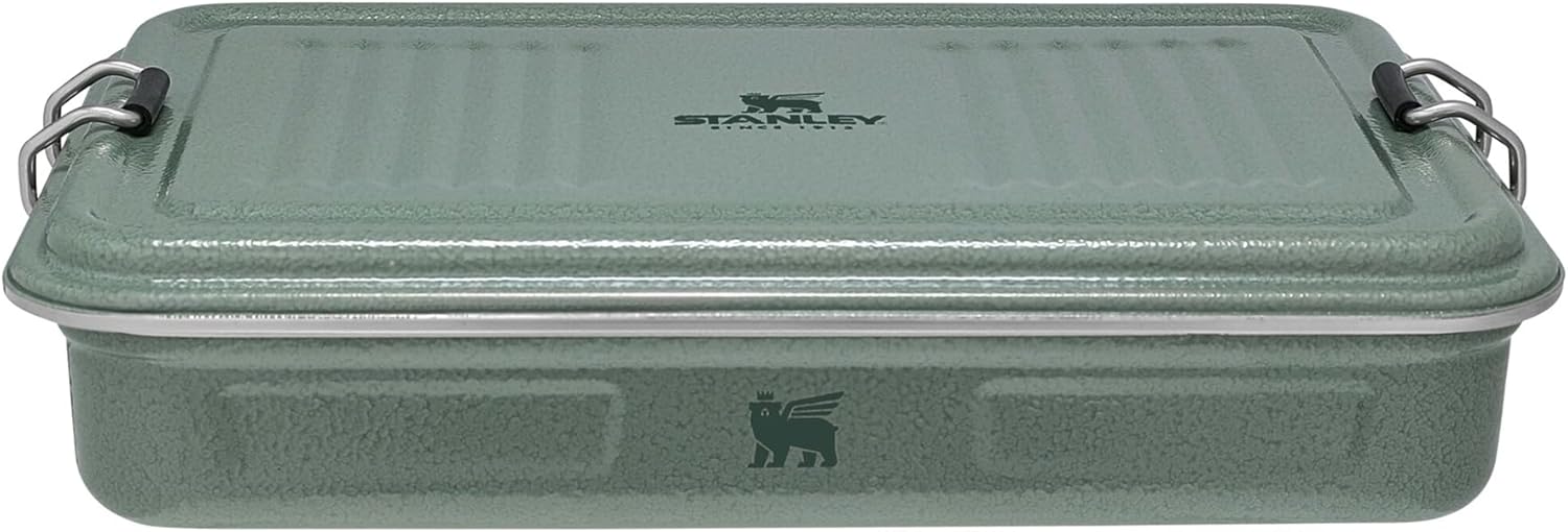STANLEY 1913 The Useful Classic Box 1.2L - Dishwasher Safe - Stainless Steel Lunch Box - Stackable Sandwich Box - BPA-Free - Secure Closure - Hammertone Green