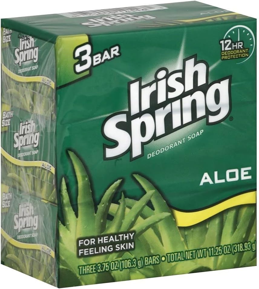Irish Spring Deodorant Soap, Aloe, Bath Size 3 - 3.75 Oz (106.3 G) Bars [11.25 Oz (318.93 G)]