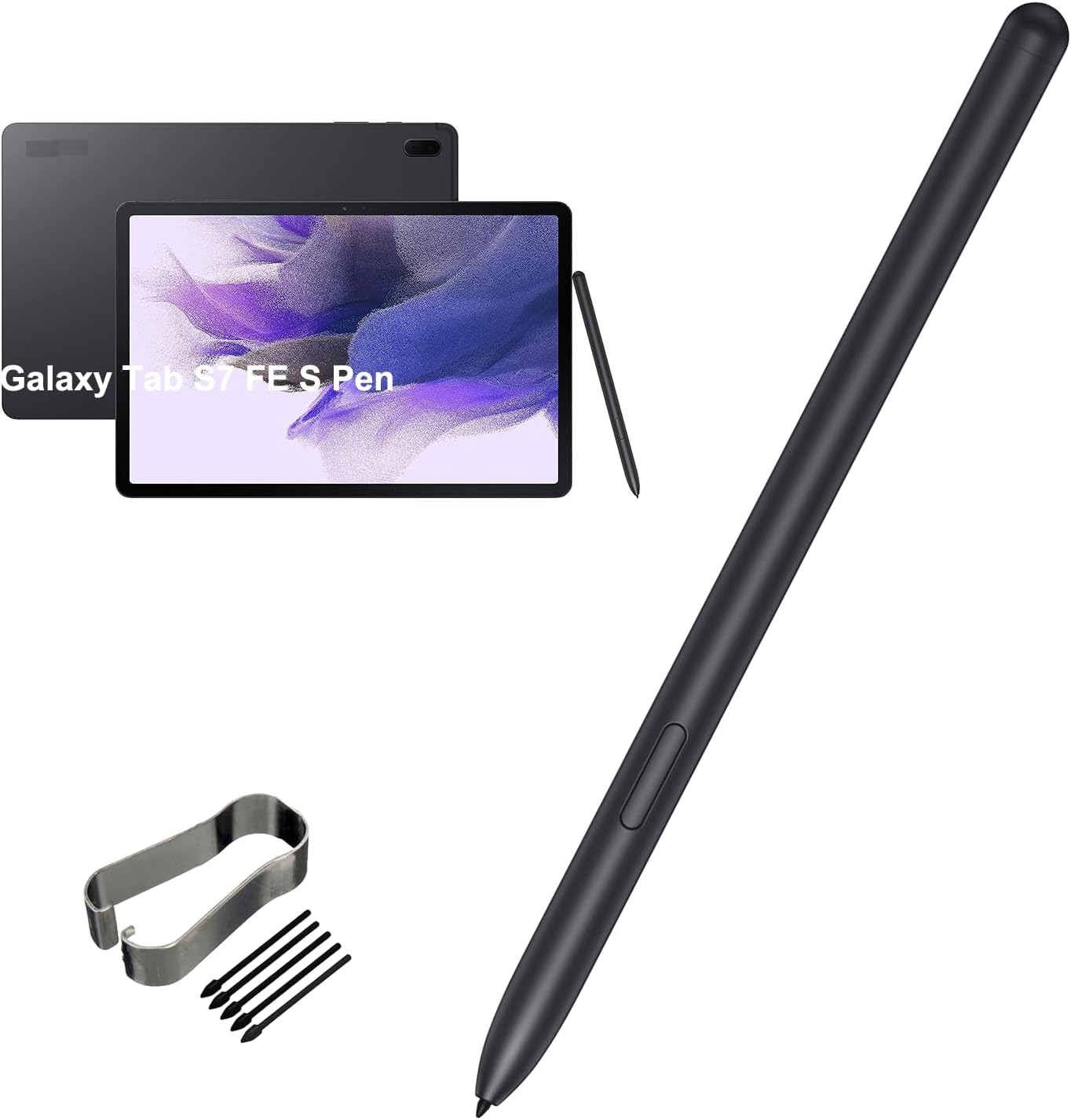 Galaxy Tab S7 FE S Pen Replacement Stylus for Samsung Galaxy Tab S7 FE SM-T730, SM-T733, SM-T736B - TJ-780 Pen + Tips/Nibs (Mystic Black)