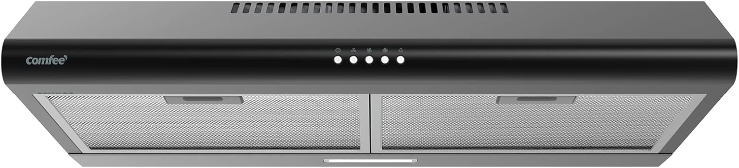 COMFEE' 30 Inch Under Cabinet Range Hood, 3-Speed Slim Black Hood Fan for Kitchen, Convertible Ducted/Ductless Vent Hood, Stove Hood Vent with Reusable Filters and 65dB Low Noise