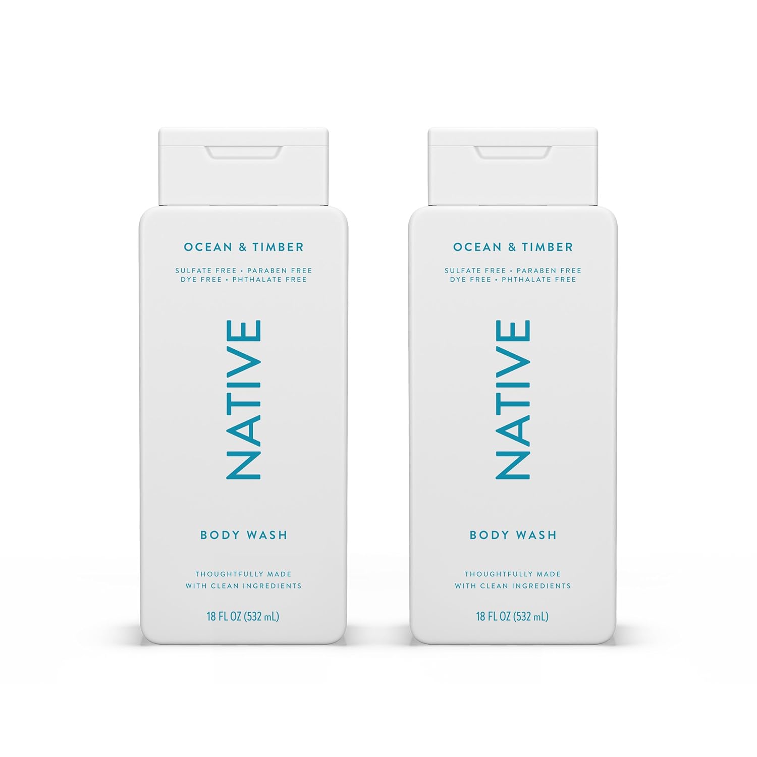 Native Body Wash Contains Naturally Derived Ingredients | For Women & Men, Sulfate, Paraben, & Dye Free Leaving Skin Soft and Hydrating | Ocean & Timber 18 oz - 2 Pk