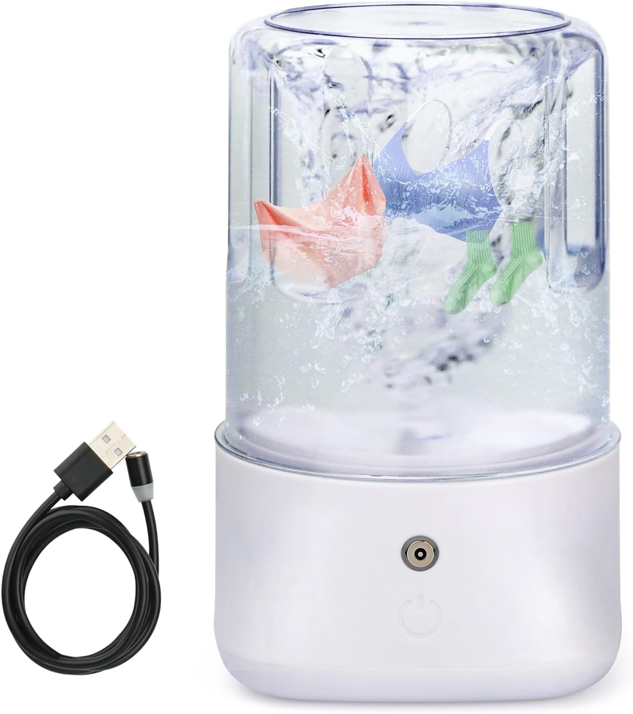 Mini Portable Washing Machine - USB Rechargeable Small Washer with 2 Modes Deep Cleaning for Underwear, Socks & Baby Clothes, Compact Travel Laundry for Apartment, Dorm, RV, Camping, White