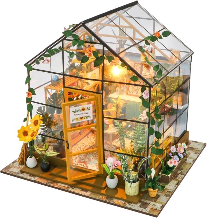 DIY Miniature Greenhouse Kit Age 14+, Tiny House for Adults to Build, Mini House DIY Kit with Furnitures, Halloween/Christmas Decorations/Gifts for Family and Friends