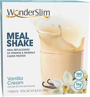 WonderSlim Meal Replacement Shake, Vanilla Cream, 15g Protein, 24 Vitamins & Minerals, Gluten Free (7ct)
