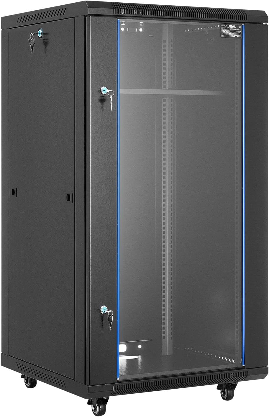 VEVOR 22U Server Rack Cabinet, Network Cabinet Wall Mount, 23.6 in Depth, Network Rack Enclosure with Locking Tempered Glass Door, 4 Casters, Side Panels, for 19’’ IT Equipment, A/V Devices