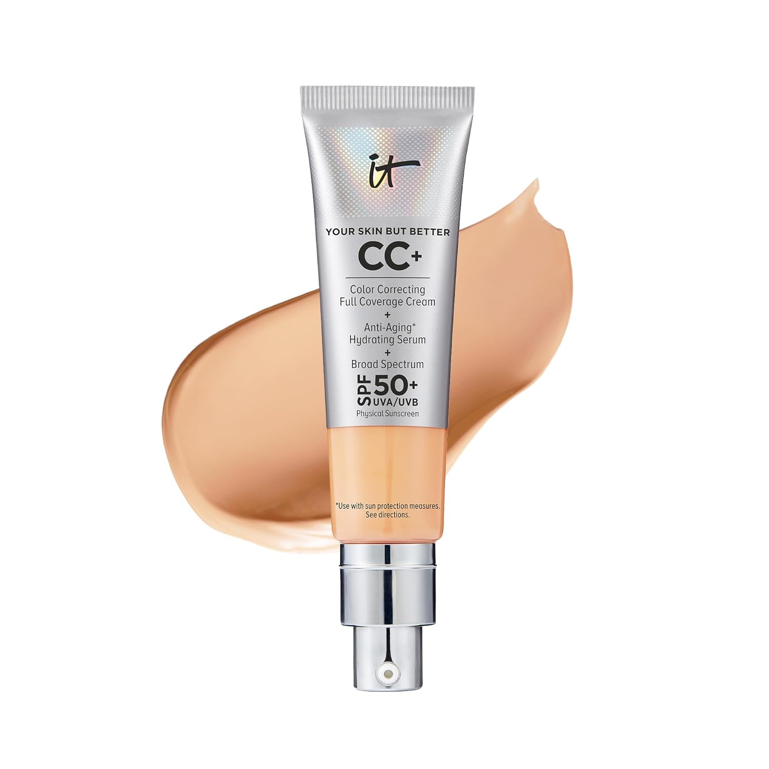 IT Cosmetics CC+ Cream - Full-Coverage Foundation With SPF 50, Color Corrector & Anti-Aging Serum, Formulated With Niacinamide & Hyaluronic Acid, Natural Finish, For All Skin Types, 1.08 fl oz