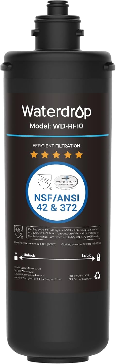 Waterdrop WD-RF10 Water Filter, NSF/ANSI 42 Certified, 30,000 Liters High Capacity, Replacement for Waterdrop Under Sink Water Filtration System WD-10UA, WD-10UB