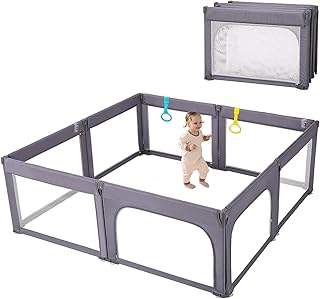 Doradotey Baby Playpen, Shape Adjustable Large & Small Playard for Toddlers, Foldable Playpen Baby Fence Indoors Play Center Yards, Breathable Mesh Anti-Fall Play Pens(71x79 Deep Grey)