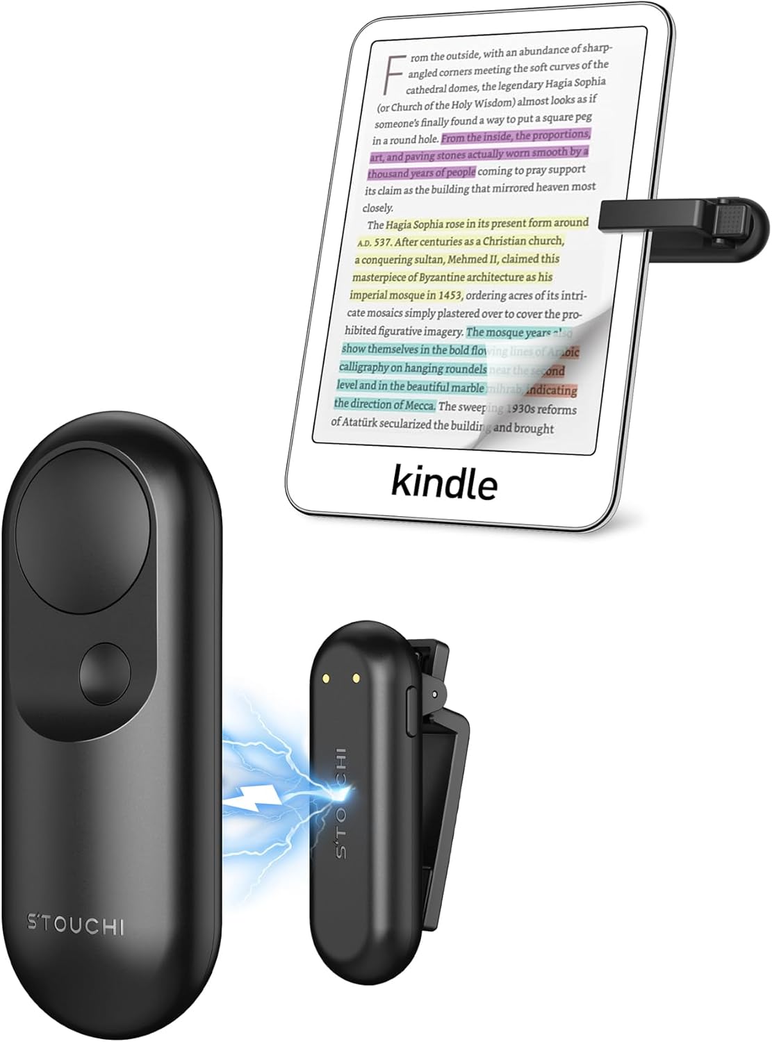 Stouchi Remote Control Page Turner for Kindle Paperwhite Accessories Colorsoft Oasis Scribe eReaders 2 in 1 Magnetic Kindle Clicker Lightweight for Kindle iPad Tablet with Wrist Strap-Black