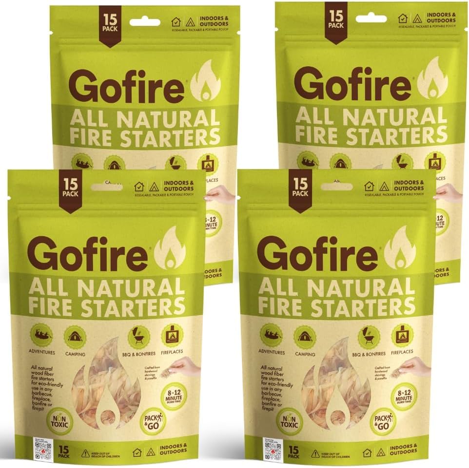 Eco-Friendly Hardwood & Wax Fire Starter | 6-8 Min Burn Time | Quick, Safe Ignition for BBQs, Smokers, Firepits, Woodstoves, Fireplaces & Campfires | FSC Certified | Portable & Mess-Free (60)