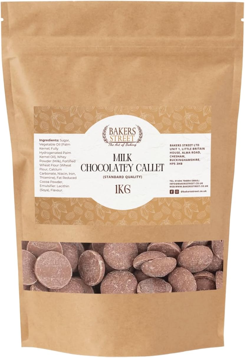 Standard Quality Milk Chocolatey Callets 1kg - Bakers Street - Milk Chocolatey Callets for Baking and Desserts – Ideal for Cakes, Muffins, Cookies, Pastries, and All Your Baking Needs