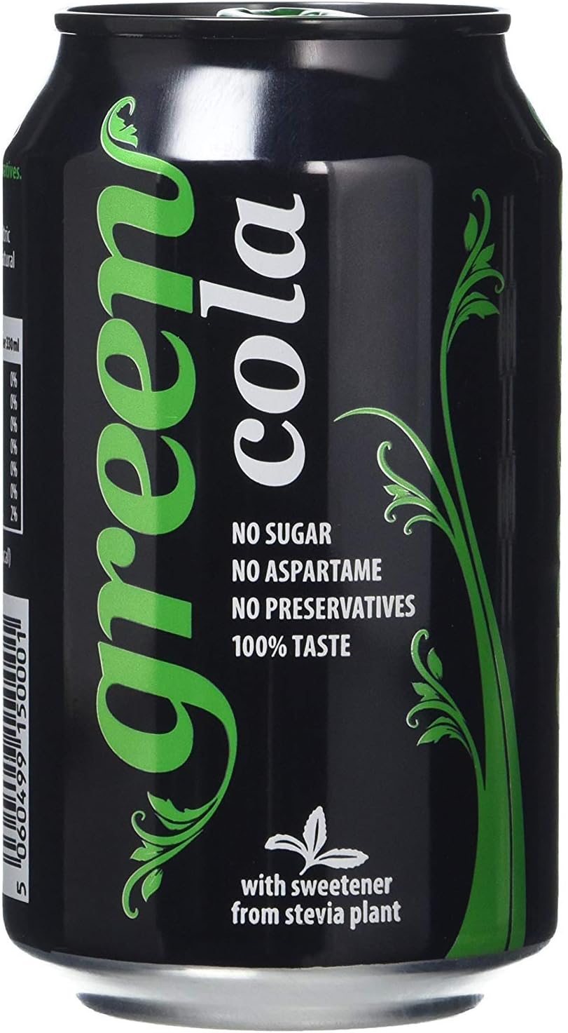 Green Cola - Zero Calorie Sparkling Soft Drinks - Sweetened with Stevia, Sugar-Free, Natural Caffeine, No Aspartame - Delicious and Healthy Alternative Fizzy Drink- Bulk Pack 24 Cans x 330ml