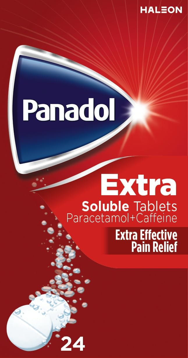 Panadol Extra Soluble Tablets 500mg, Painkiller and Headache Relief with Caffeine, Pack of 24
