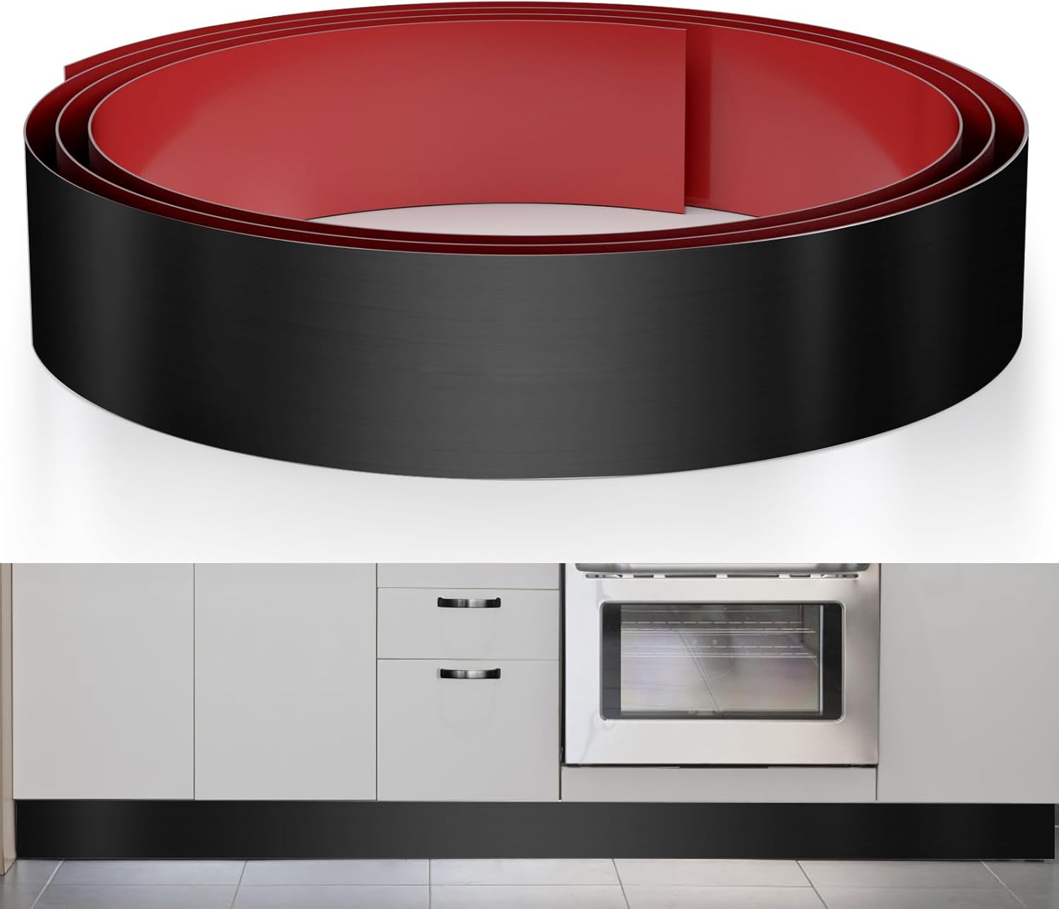 Stainless Steel Toe Kick Cover, 4" x 102" Baseboard Plate, Self Adhesive Kickplate for Bottom of Door, Kitchen Island, Cabinet, Cupboard (Brushed Black)