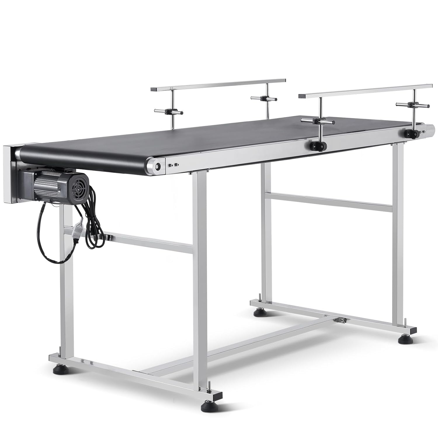 VEVOR Conveyor, 59 x 23.6 Inch Table, Heavy Duty Stainless Steel Motorized Belt for Inkjet Coding Applications, Powered PVC Anti-Static Adjustable Speed (Double Guardrail)