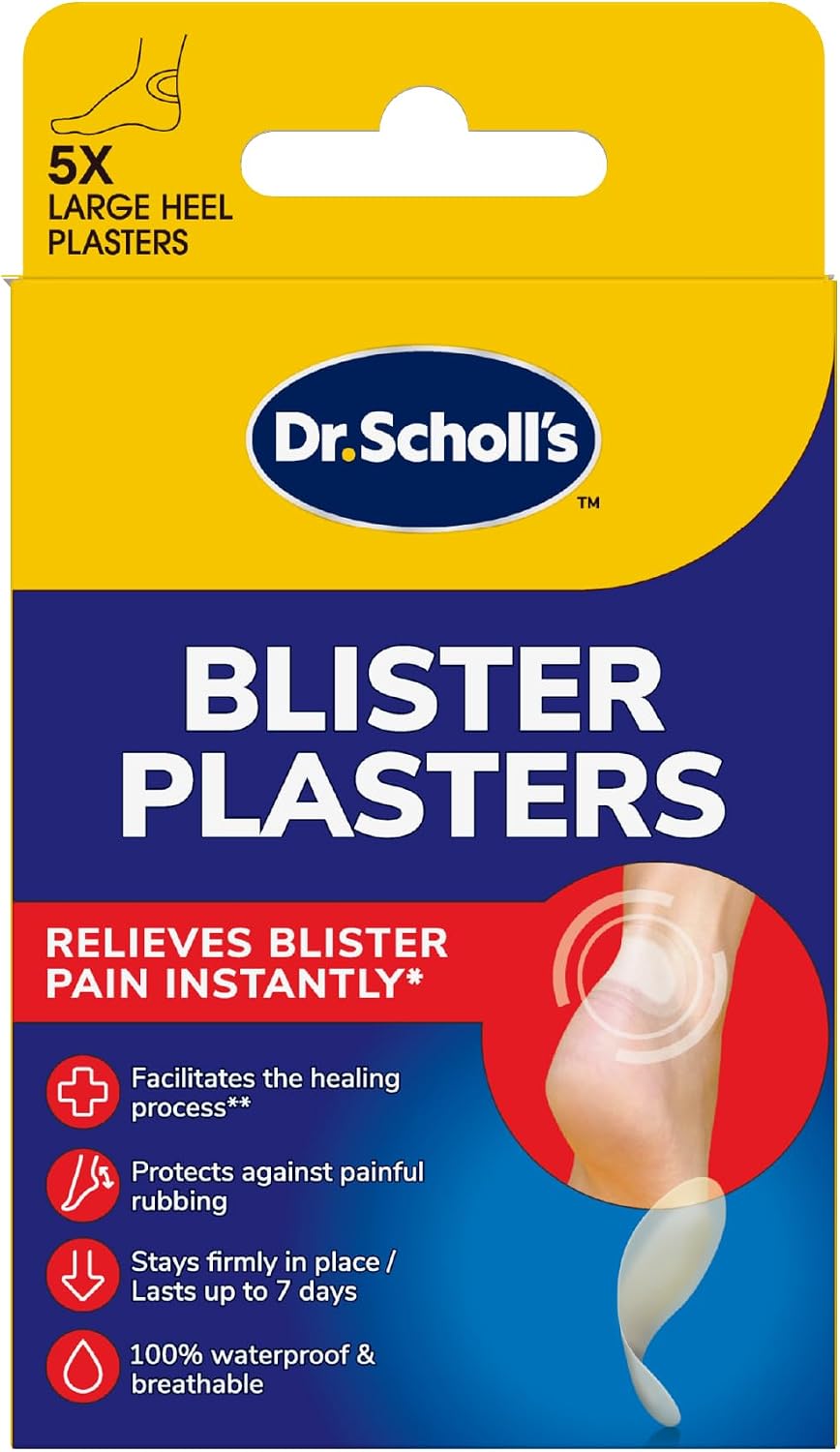 Scholl Blister Plasters, Pack of 5 - Large Hydrocolloid Blister Plasters for Heels, for Relief, Rapid Healing, Pain Reduction, and Protection. Waterproof.