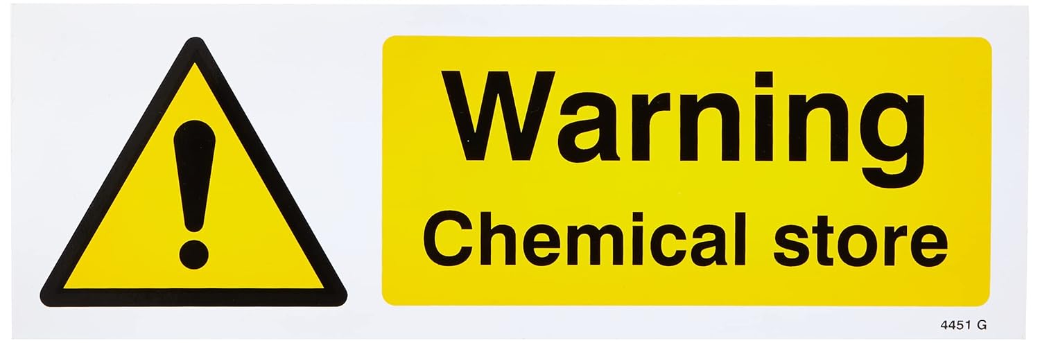 Caledonia Signs 24451G Warning Chemical Store Sign, Self Adhesive Vinyl, 300 mm x 100 mm