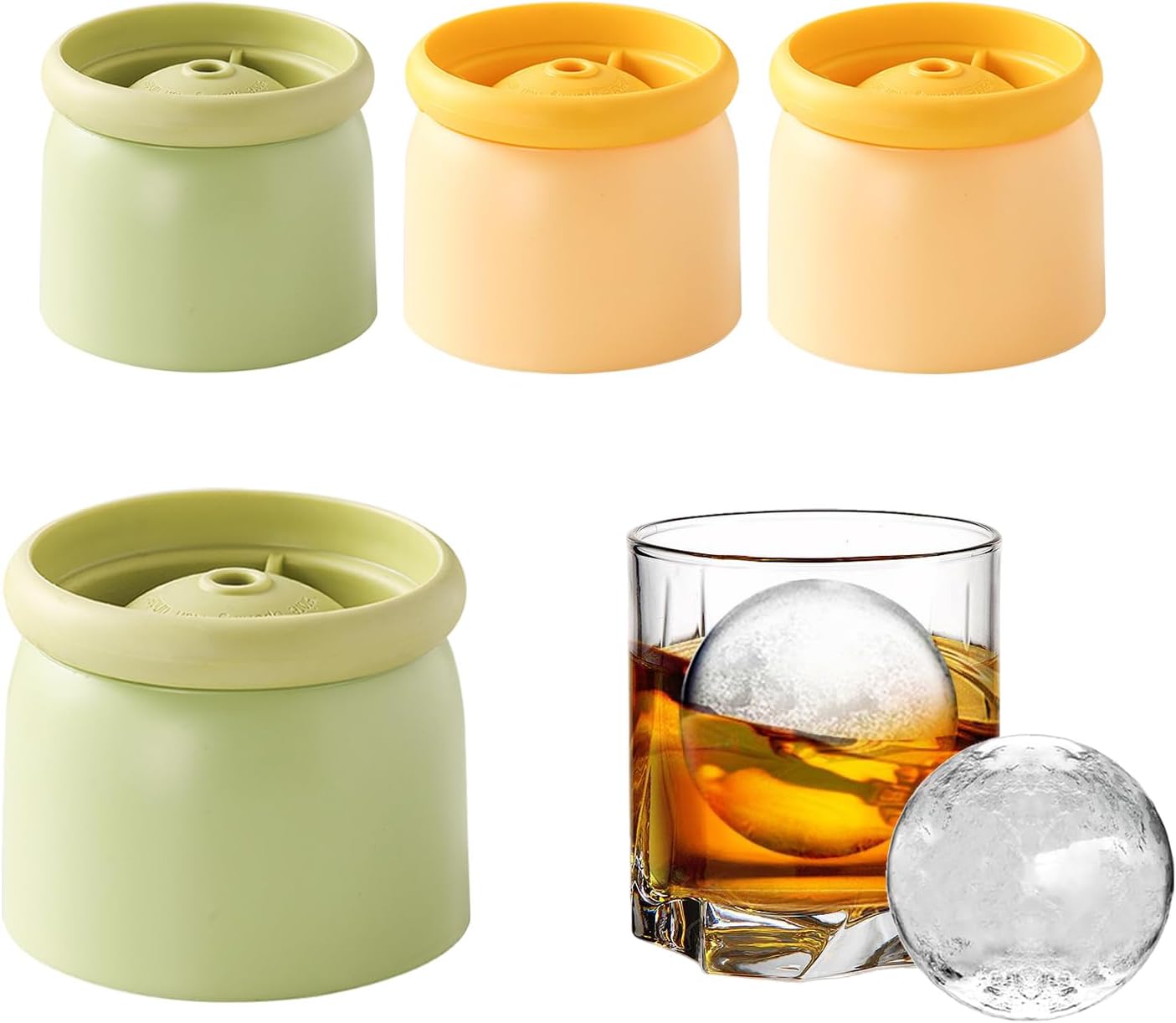 Round Ice Cube Molds Set of 4,Make 2.4 Inch Spherelce ice for Whiskey, Cocktails and Drinks.ice cubes trays for freezer,Stackable Easy Release Ice Cube tray, Spherical Ice Makers,2 Colours