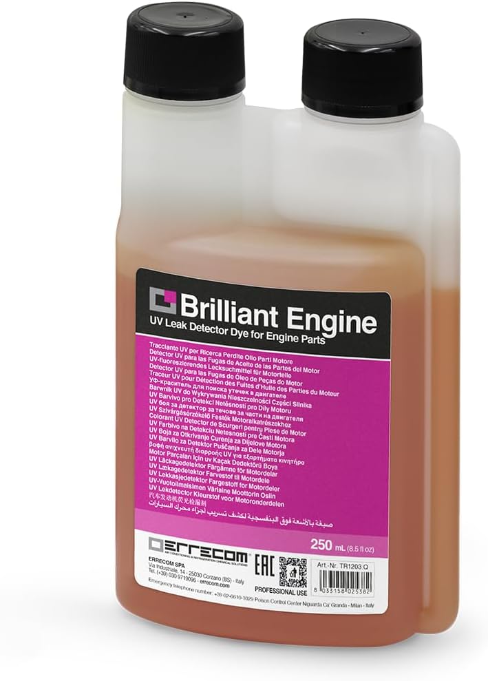 ERRECOM Brilliant Engine, Engine Oil UV Leak Detector Dye, 250 mL bottle