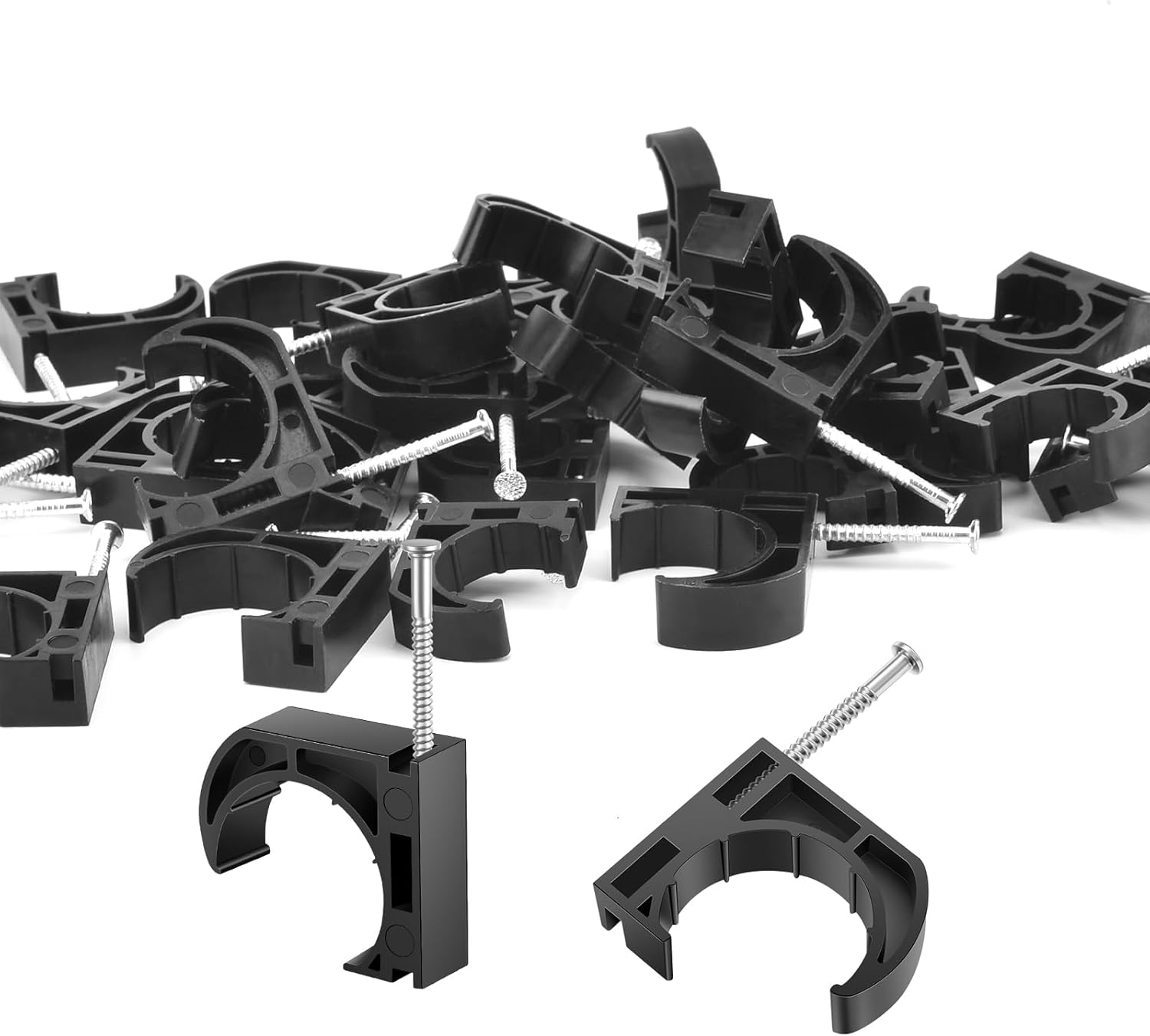 20 PCS 1/2" Half Clamps J-Hook with Nails for PEX, Copper, CPVC Tubing/Pipe Support, Heavy Duty Pipe Support Clamps, Durable Black J-Hooks for Secure Installation by Tavonuxt