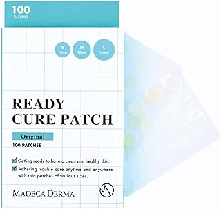 MADECA DERMA Ready Cure Patch Original – Hydrocolloid Acne Patches, Large Pack for Long-Term Use, Multi-Size for Spot, Pimple, Zits & Blemishes Coverage, Ideal for Daily Use (100 Patches / 10,12,14mm)