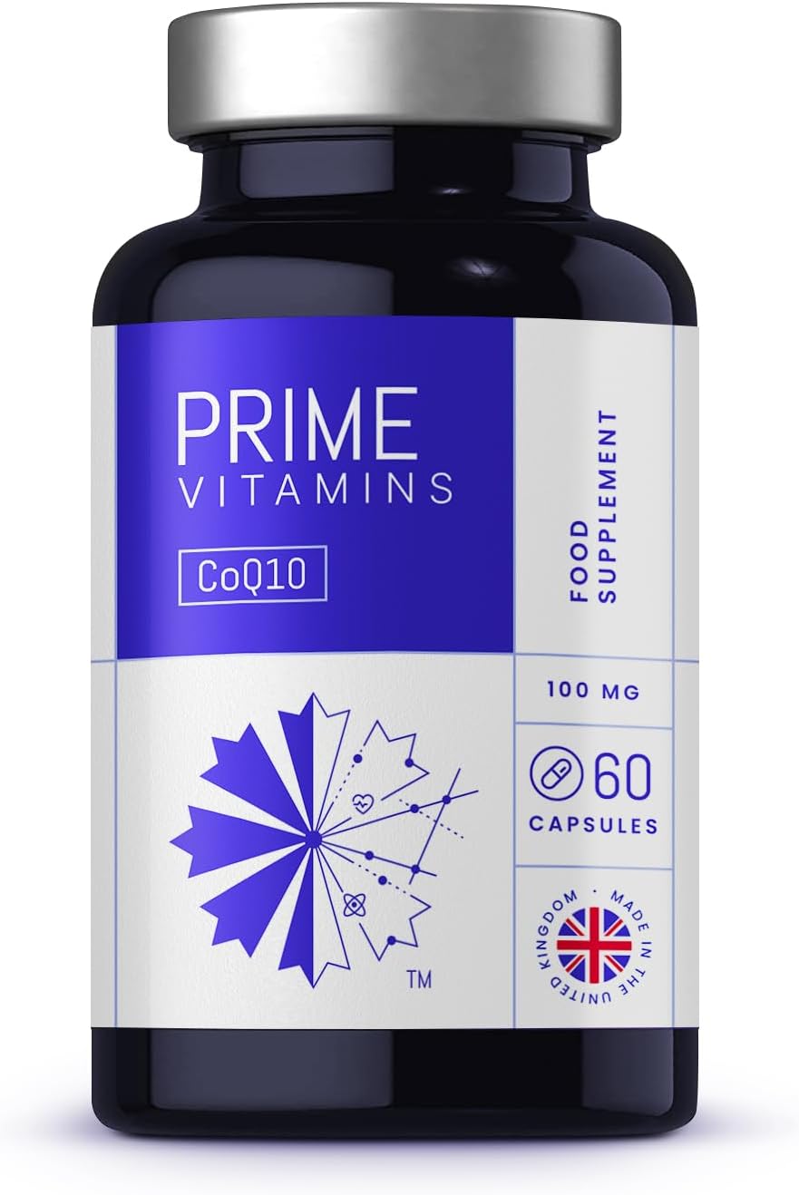 PRIME VITAMINS - CoQ10 100mg Vegan Capsules - Pure and Natural Ubiquinone Coenzyme Q10 for Heart Health, Energy Boost, Fertility, High Strength Supplement - 60 Capsules / 2 Months Supply - Made in UK