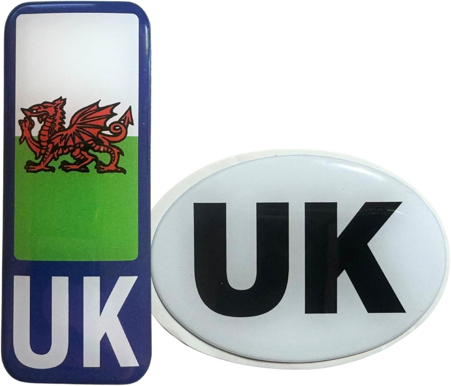 Tek Automotive Twin Pack Welsh Dragon & UK Oval Polydome Resin Badges – Self-Adhesive 3D Gel Stickers for Motorbikes & Vehicles – Waterproof & UV Resistant – Legal UK Number Plate Sticker for Travel