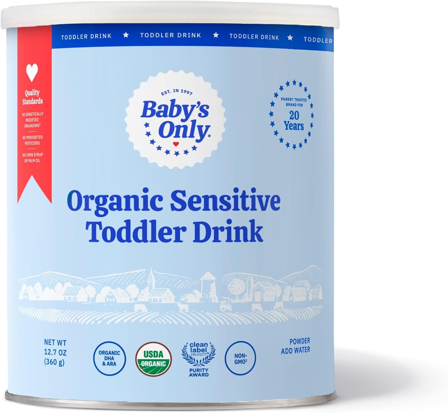 Baby's Only Organic Sensitive Toddler Drink for Lactose Sensitive Toddlers (LactoRelief), No Soy Dairy Milk Powder, Organic Toddler Drink with Iron, Vitamin D, DHA, ARA, 12 Months Old & Up, 12.7 oz, 1 Pack