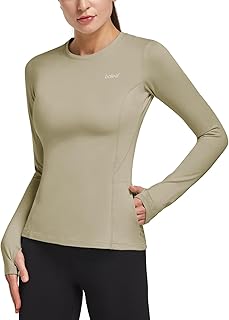BALEAF Thermal Shirts for Women Long Sleeve Fleece Tops Running Workout Cold Weather Gear Compression Zipper Pocket