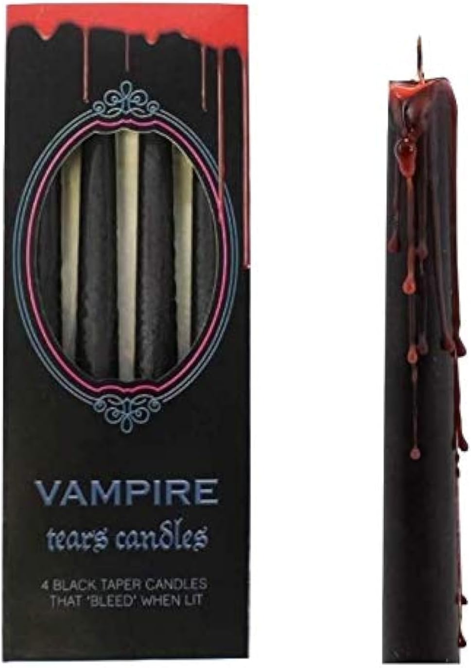 something different Vampire Tears Black Candles - Set of 4 Bleeding Candles - Gothic Rituals Halloween