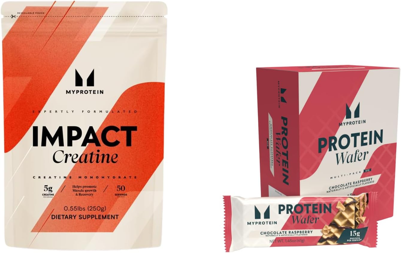 Myprotein Impact Creatine Monohydrate 0.5lb + Chocolate Raspberry Protein Wafer | Muscle Strength & Recovery Bundle