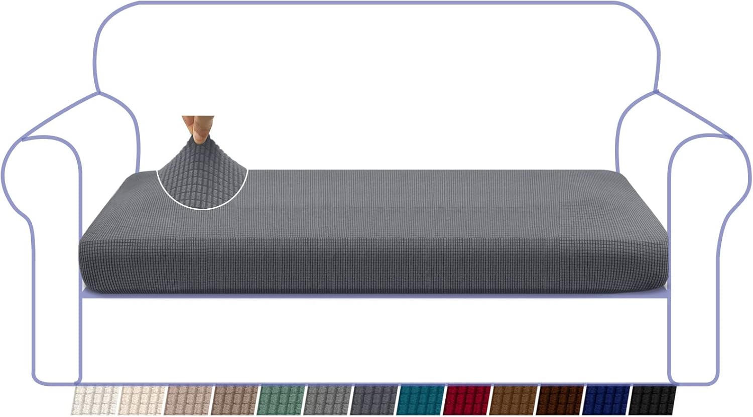 Granbest High Stretch Sofa Seat Cushion Cover Super Soft Couch Seat Cover Sofa Cushion Protector Jacquard Spandex Fabric with Elastic Bottom(3 Seater,Grey)