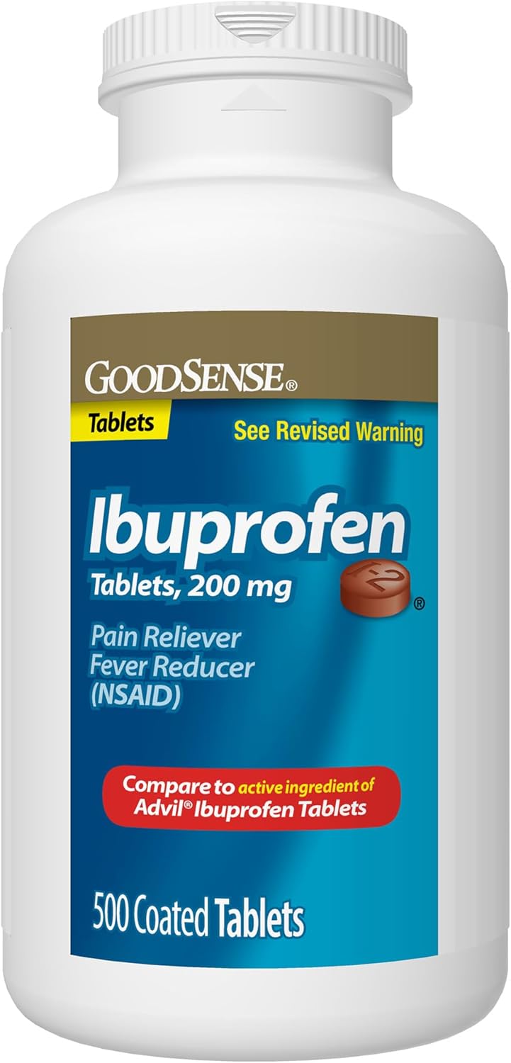GoodSense 200 mg Ibuprofen Tablets, Fever Reducer and Pain Relief from Body Aches, Headache, Arthritis Pain and More, 500 Count