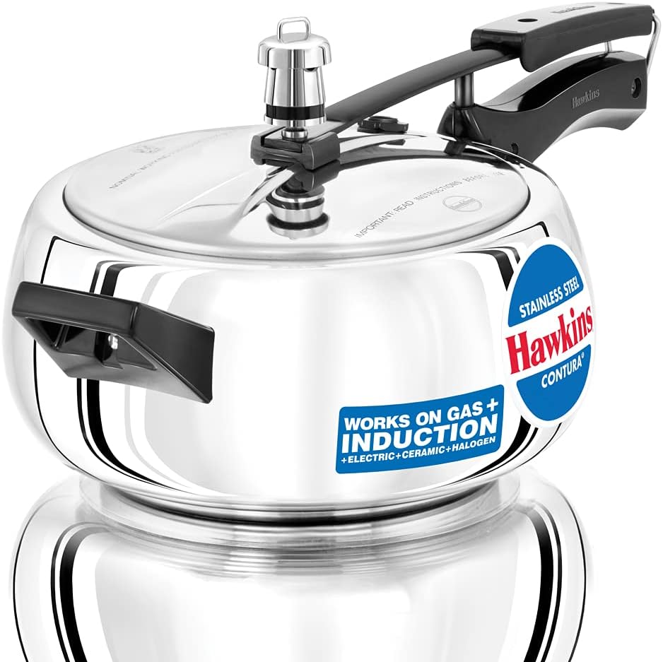 Hawkins Contura 3.5 Litre Pressure Cooker, Stainless Steel Cooker, Handi Cooker, Induction Cooker, Silver (SSC35)