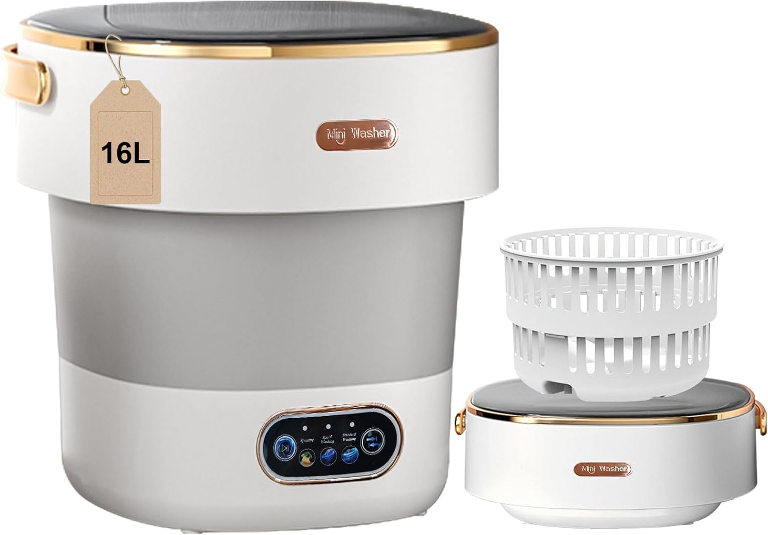 Portable Washing Machine,Mini Washer 16L Upgraded With Spin Basket,Small Clothes Folding Washing Machine Of Underwear, Baby And Small Clothes,Suitable For Home Apartments Dormitories, Hotels White