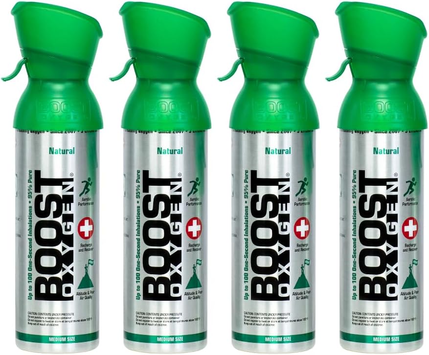 Boost Oxygen Medium Natural 5L Canister | Respiratory Support for Aerobic Recovery, Altitude, Performance & Health (4 Pack)