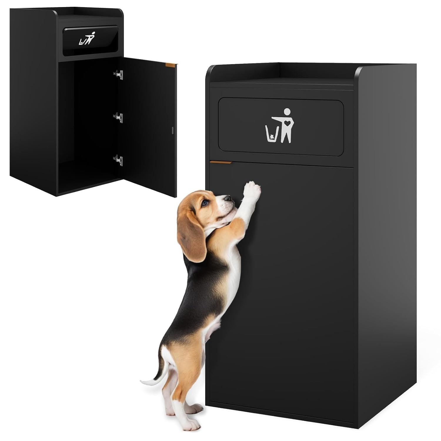 Wooden Restaurant Trash Can Cabinet with Tray Holder – 35-Gallon Commercial Indoor Trash Can for Restaurants, Cafes, Kitchens, and Dining Areas – Durable Wooden Garbage Bin with Storage