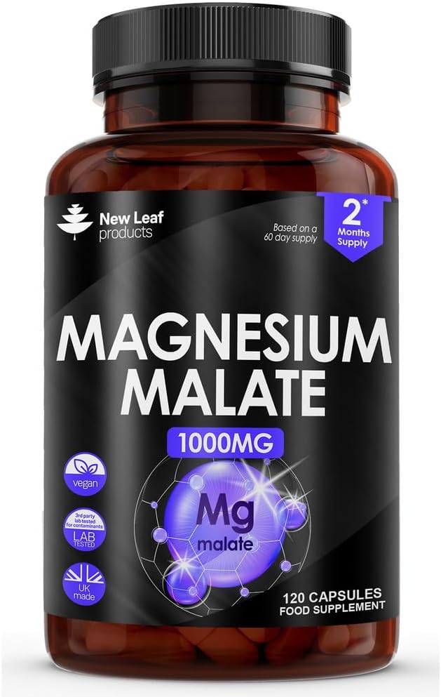 Magnesium Supplements 1000mg - Pure Magnesium Malate Capsules - Bones & Sleep Support - High Absorption Elemental - Vegan High Strength - 2 Months Supply