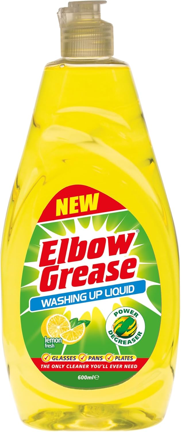 Elbow Grease Washing Up Liquid | Power Degreaser - Soap for Hand Washing Dishes, Pots, Pans & Glasses (Lemon, 600ml)