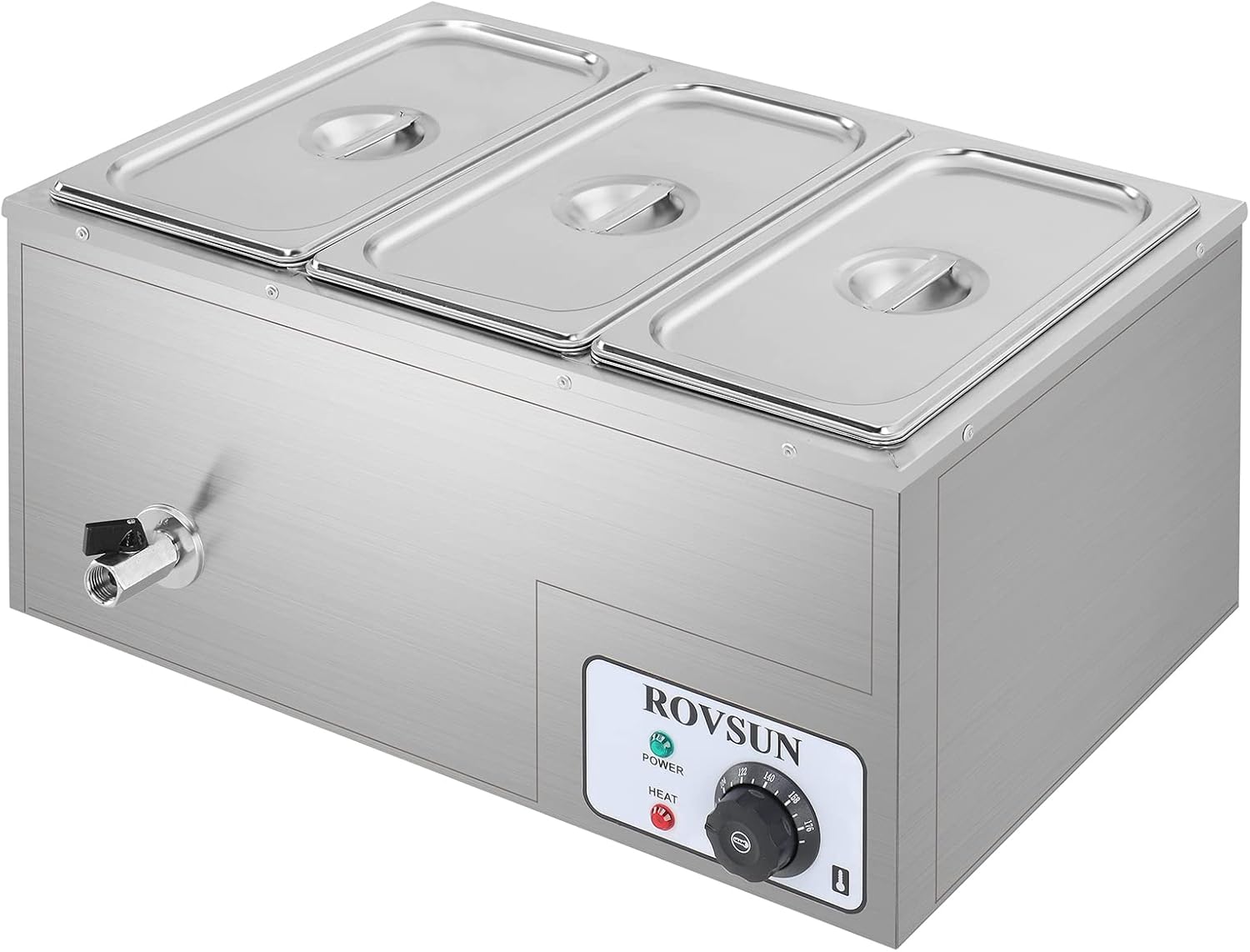 ROVSUN 21QT Electric Commercial Food Warmer, 3-Pan Steam Table 6.9 QT/Pan Stainless Steel Bain Marie Buffet Countertop with Temperature Control & Lid for Parties, Catering, Restaurants 110V
