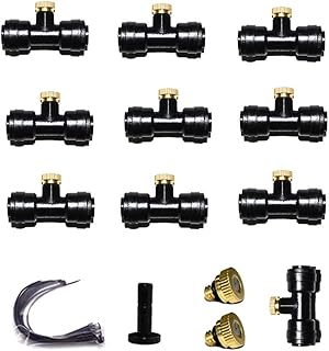 Water Brass Misting Nozzle,Outdoor 1/4" Slip-Lok Mist System Nozzle, Greenhouse Fan Misting Tee Kit for Cooling System (12Nozzle+10Seat)