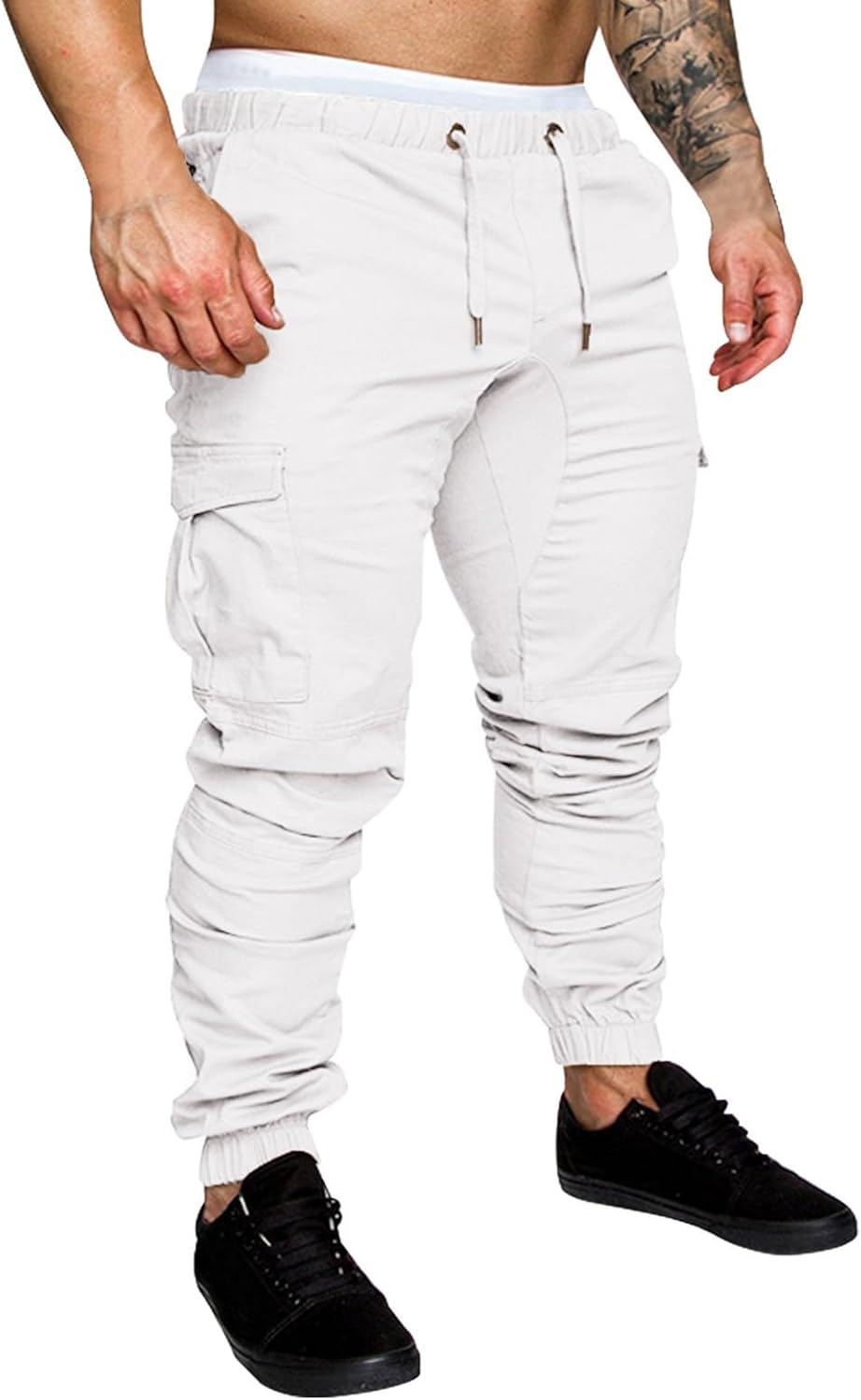 Work Tracksuit Bottoms Men Cotton Cargo Trousers For Men Uk Stretch Lightweight Breathable Outdoor Trouser Elasticated Waist Drawstring Trousers With Multiple Pockets Slim Fit Casual Trouser