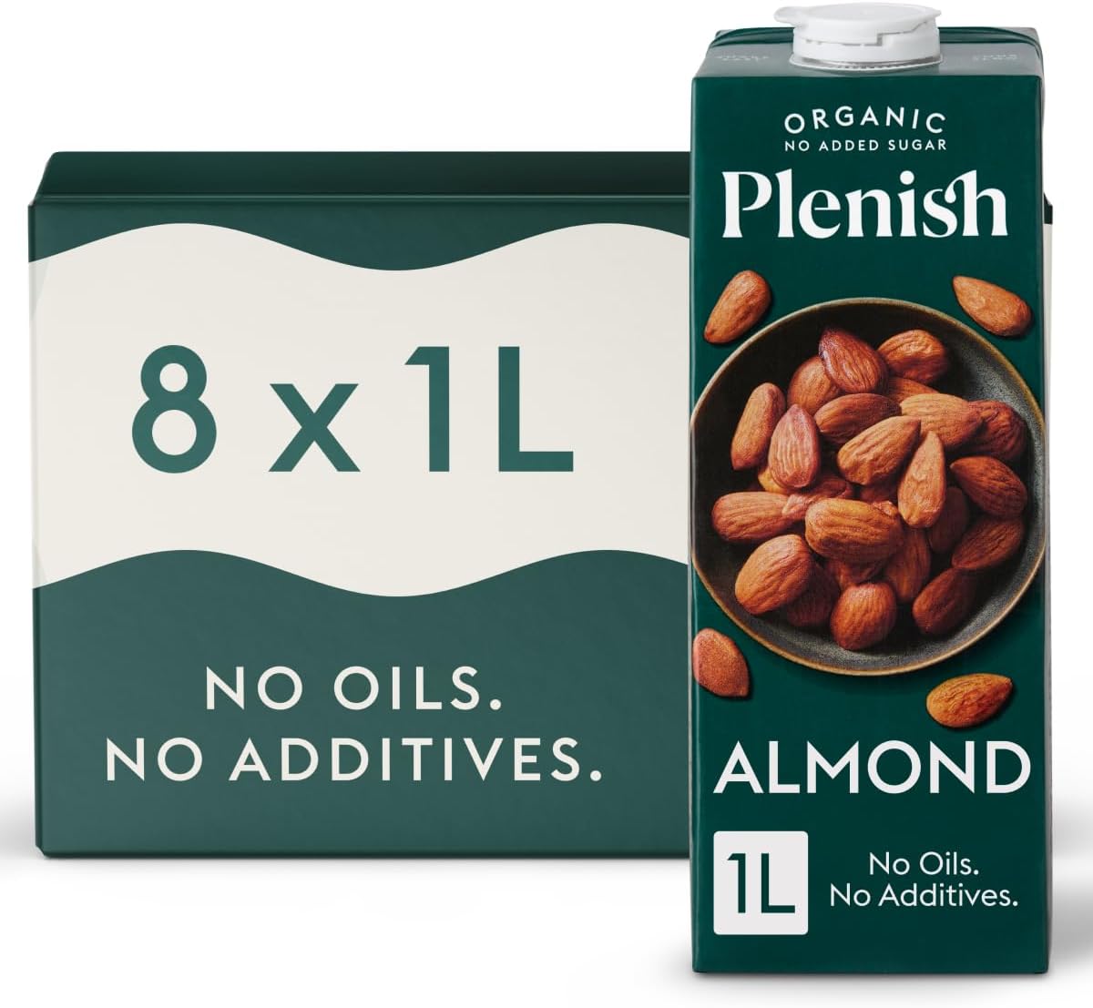 Plenish Unsweetened Organic Almond Milk 1L Carton (Pack of 8)