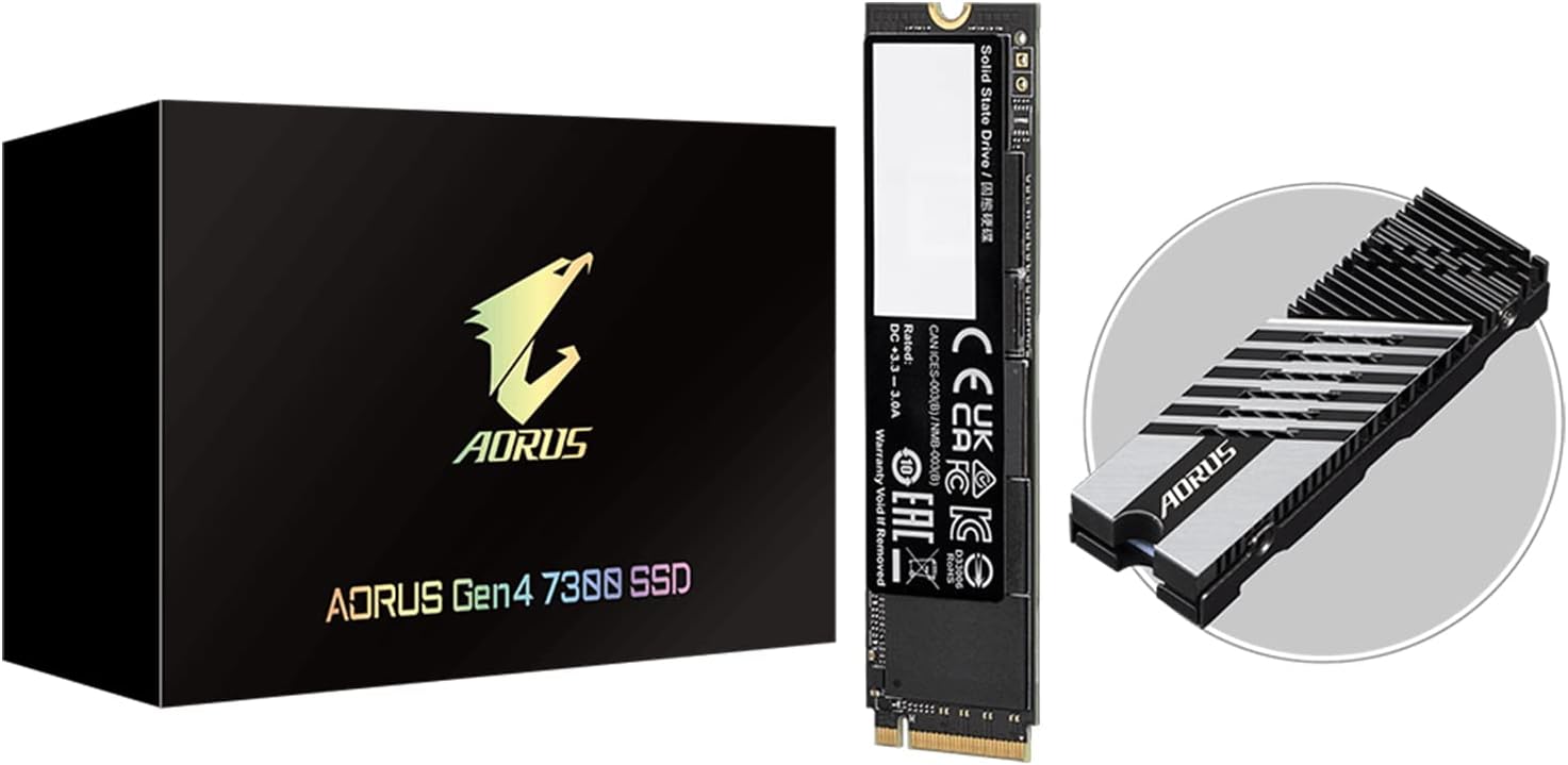 GIGABYTE AORUS Gen4 7300 SSD 2TB PCIe 4.0 NVMe M.2 Internal Solid State Hard Drive with Read Speed Up to 7300MB/s, Write Speed Up to 6850MB/s, AG4732TB