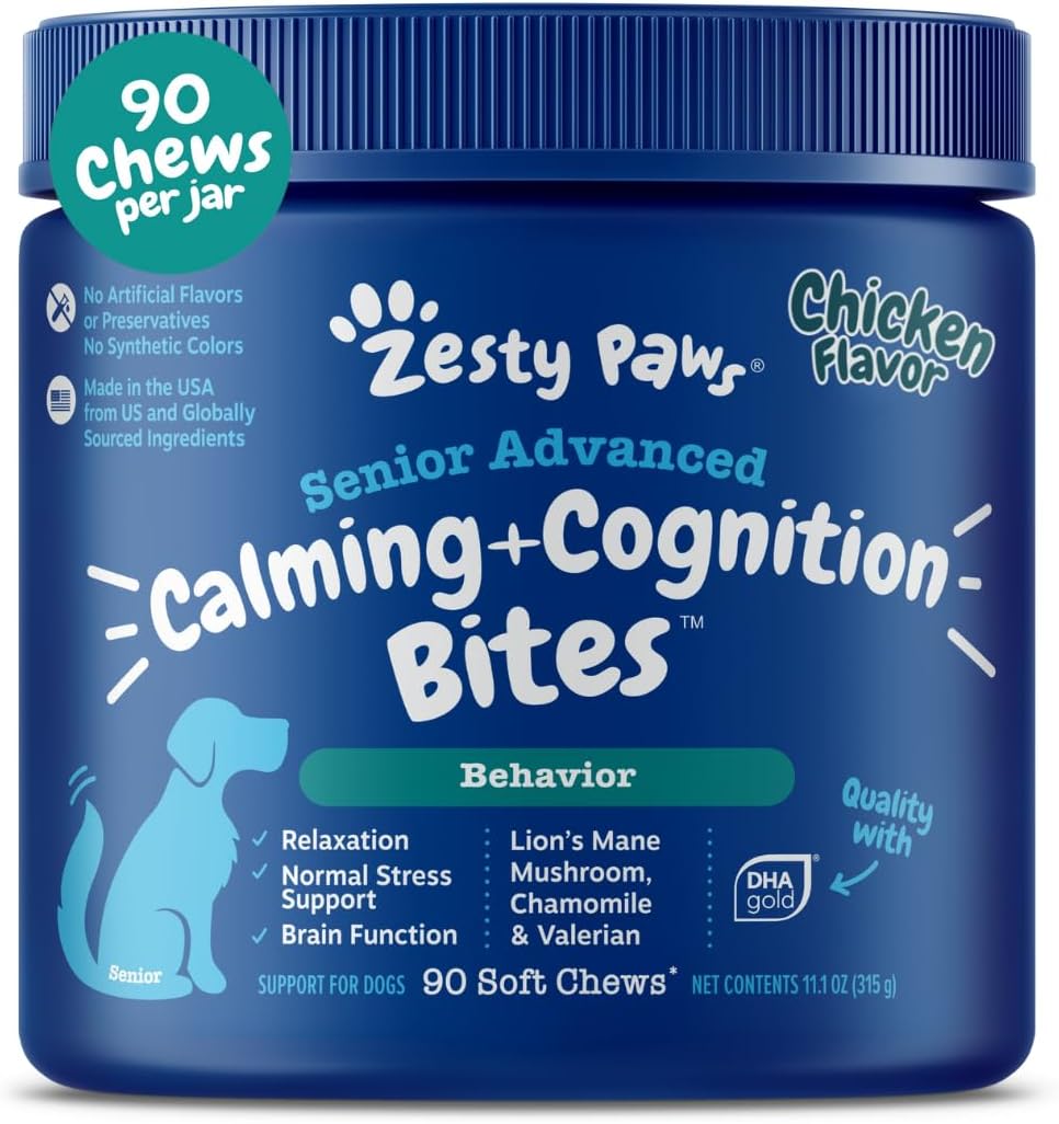 Zesty Paws Senior Advanced Calming & Cognition Soft Chews for Dogs - Supplements for Dog Brain Health & Nervous System Support + Calming & Relaxation -with Ashwagandha, DHA & Melatonin