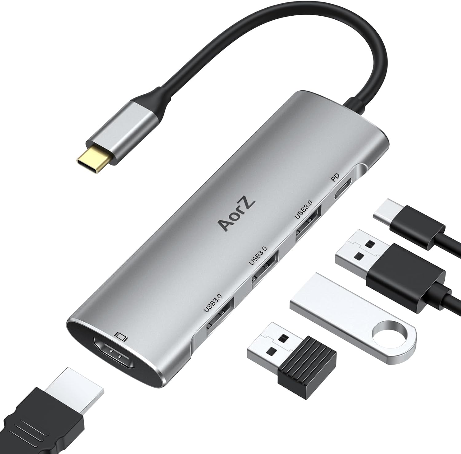 USB C Hub,USB C Hub Multiport Adapter 4K@60Hz AorZ 5 in 1 USBC to Hdmi Adapter with 1 * 4K HDMI Output, 3*USB 3.0 Ports,1*PD, Adapter for MacBook,Steam Deck and Most Type C Devices