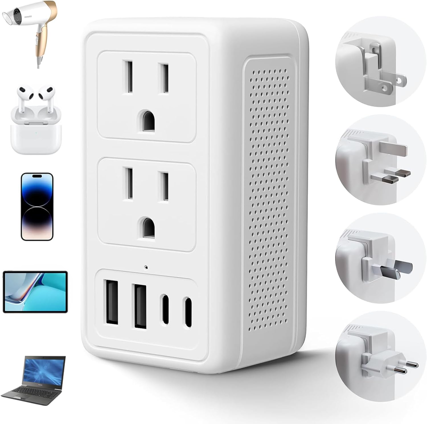 Mapambo 2000W 220V to 110V Voltage Converter US to Europe, Power Converter European Travel Converter for Hair Dryer, Power Converter Adapter Combo with Type C USB A for 150+ Countries (White)